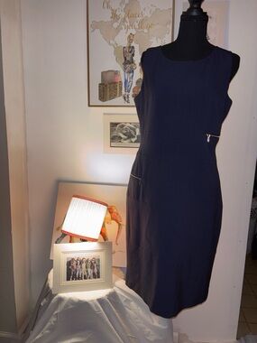 Calvin Klein Navy Sleeveless Sheath Dress with Zip Trim